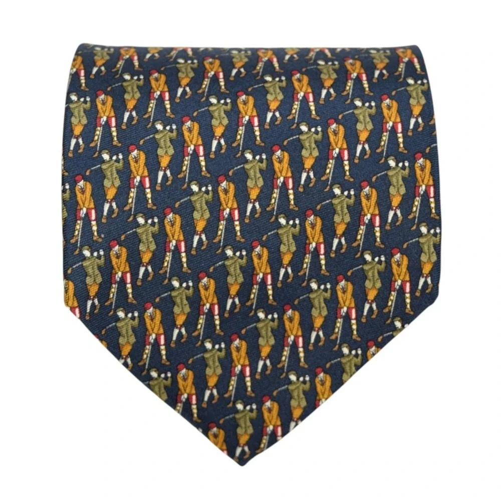 Brooks Brothers Makers Silk Tie Navy Blue Golf Pattern‎ Sport Novelty USA 58.5